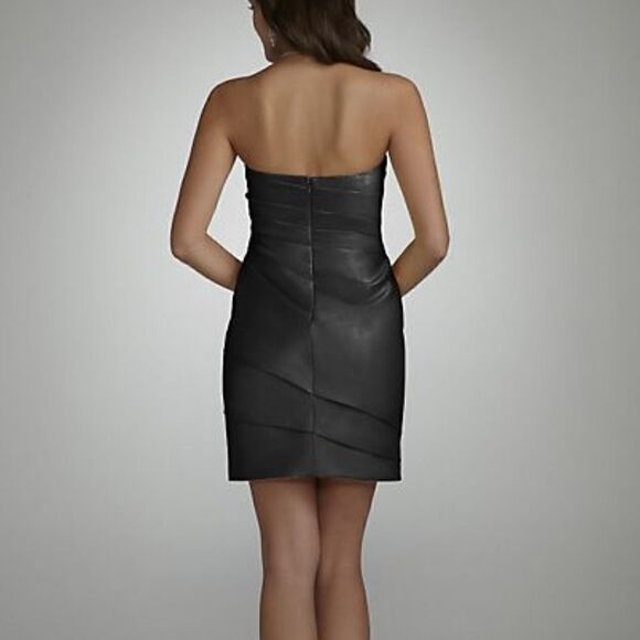 DAVID’S BRIDAL Black Short Pleated Satin Strapless Mini Dress.Size 8 - Picture 4 of 14